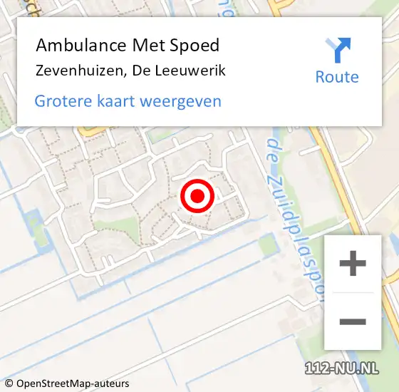 Locatie op kaart van de 112 melding: Ambulance Met Spoed Naar Zevenhuizen, De Leeuwerik op 19 maart 2016 02:33
