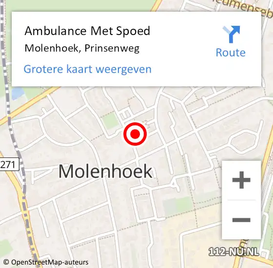 Locatie op kaart van de 112 melding: Ambulance Met Spoed Naar Molenhoek, Prinsenweg op 19 maart 2016 08:20