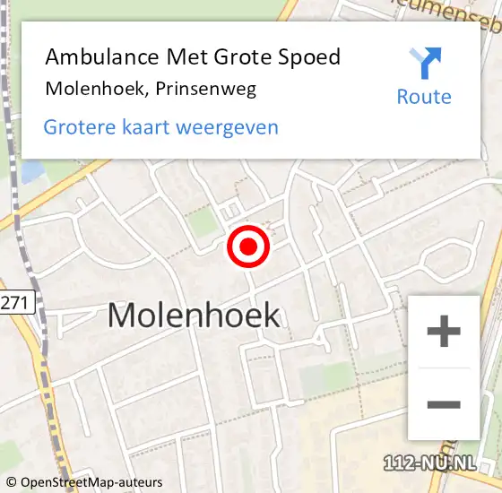 Locatie op kaart van de 112 melding: Ambulance Met Grote Spoed Naar Molenhoek, Prinsenweg op 19 maart 2016 08:21