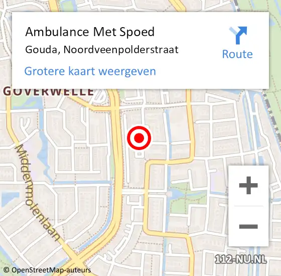 Locatie op kaart van de 112 melding: Ambulance Met Spoed Naar Gouda, Noordveenpolderstraat op 19 maart 2016 08:55