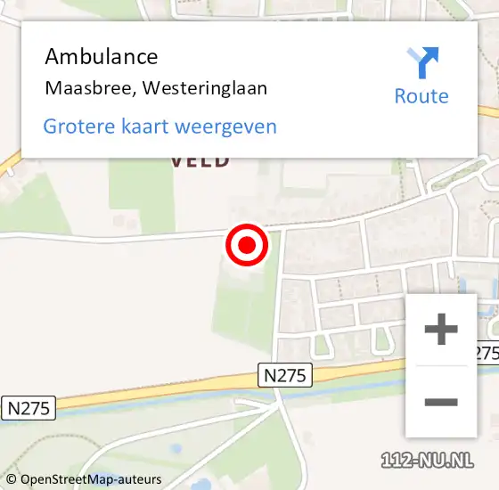 Locatie op kaart van de 112 melding: Ambulance Maasbree, Westeringlaan op 19 maart 2016 08:57