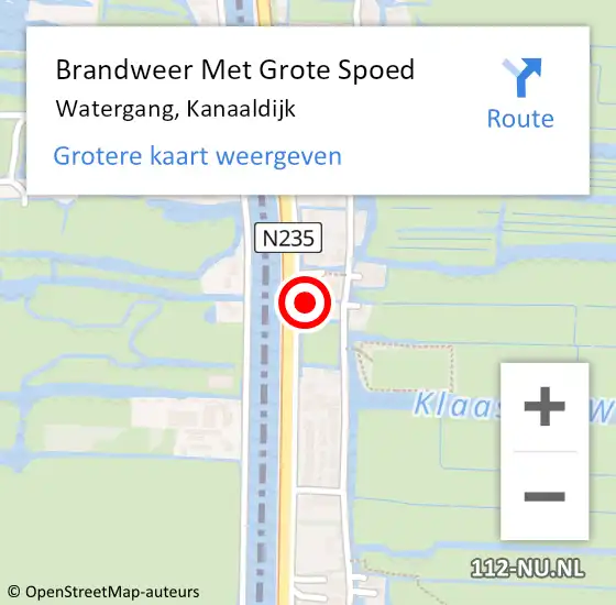 Locatie op kaart van de 112 melding: Brandweer Met Grote Spoed Naar Watergang, Kanaaldijk op 19 maart 2016 10:34