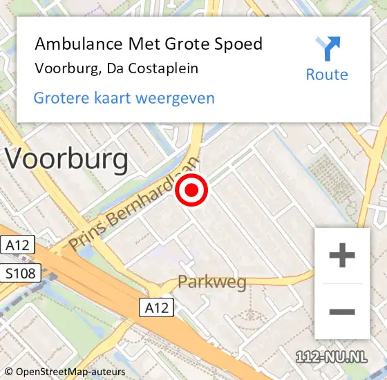 Locatie op kaart van de 112 melding: Ambulance Met Grote Spoed Naar Voorburg, Da Costaplein op 19 maart 2016 14:14