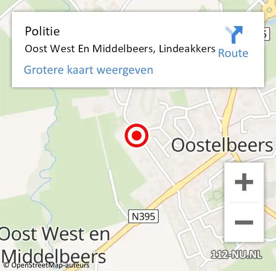 Locatie op kaart van de 112 melding: Politie Oost West En Middelbeers, Lindeakkers op 19 maart 2016 15:18