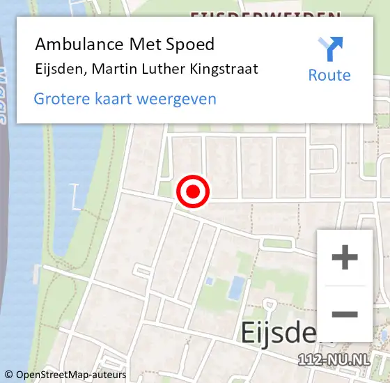 Locatie op kaart van de 112 melding: Ambulance Met Spoed Naar Eijsden, Martin Luther Kingstraat op 9 december 2013 13:10