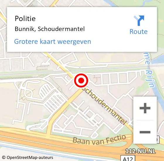 Locatie op kaart van de 112 melding: Politie Bunnik, Schoudermantel op 19 maart 2016 17:56