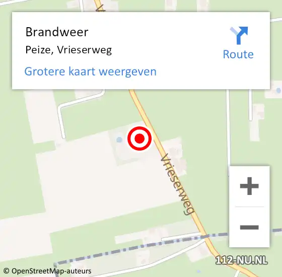 Locatie op kaart van de 112 melding: Brandweer Peize, Vrieserweg op 19 maart 2016 18:08