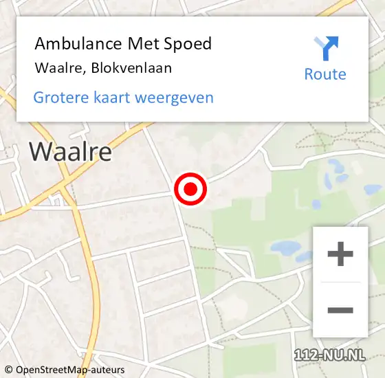 Locatie op kaart van de 112 melding: Ambulance Met Spoed Naar Waalre, Blokvenlaan op 19 maart 2016 18:33