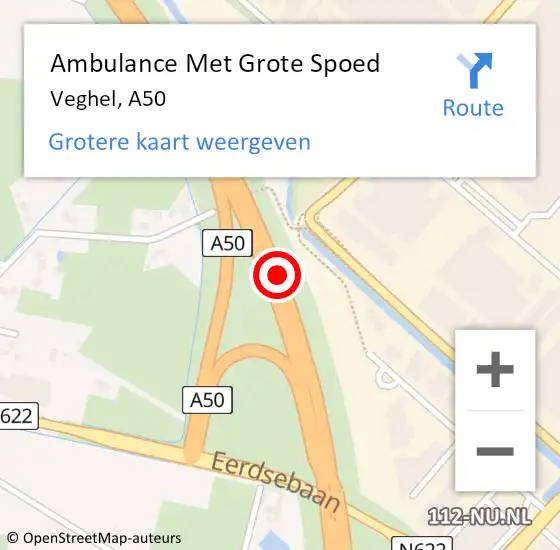 Locatie op kaart van de 112 melding: Ambulance Met Grote Spoed Naar Veghel, A50 op 19 maart 2016 19:54