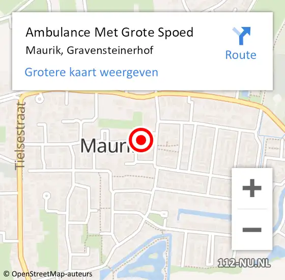 Locatie op kaart van de 112 melding: Ambulance Met Grote Spoed Naar Maurik, Gravensteinerhof op 19 maart 2016 21:48