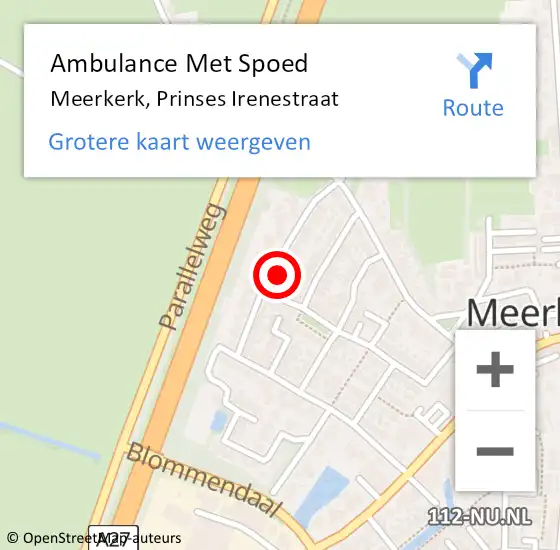 Locatie op kaart van de 112 melding: Ambulance Met Spoed Naar Meerkerk, Prinses Irenestraat op 19 maart 2016 23:39