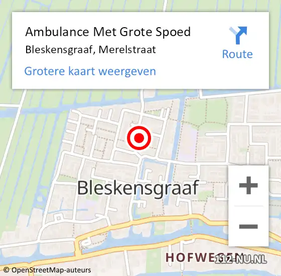 Locatie op kaart van de 112 melding: Ambulance Met Grote Spoed Naar Bleskensgraaf, Merelstraat op 20 maart 2016 02:53