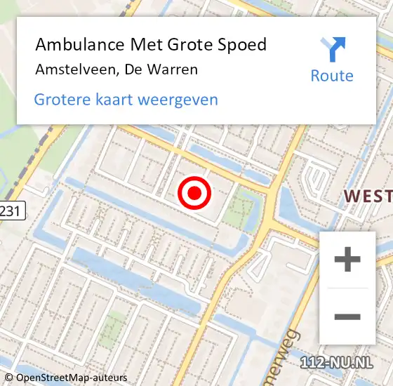 Locatie op kaart van de 112 melding: Ambulance Met Grote Spoed Naar Amstelveen, De Warren op 20 maart 2016 03:06