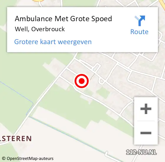Locatie op kaart van de 112 melding: Ambulance Met Grote Spoed Naar Well, Overbrouck op 20 maart 2016 05:55