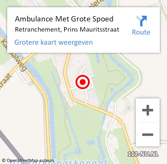 Locatie op kaart van de 112 melding: Ambulance Met Grote Spoed Naar Retranchement, Prins Mauritsstraat op 20 maart 2016 06:12