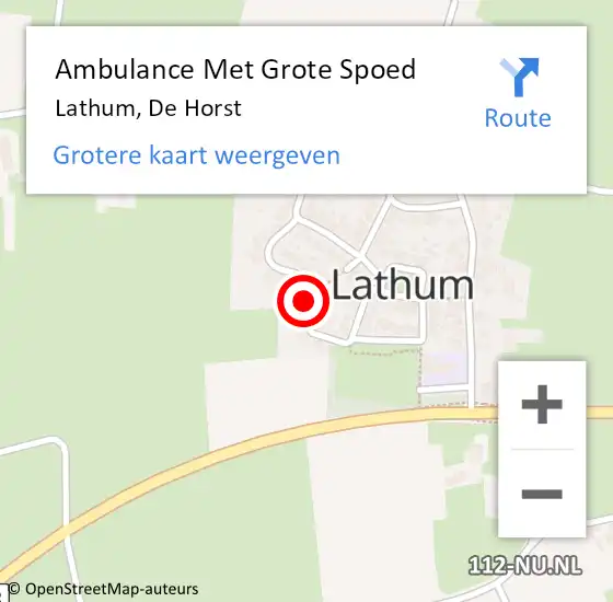 Locatie op kaart van de 112 melding: Ambulance Met Grote Spoed Naar Lathum, De Horst op 20 maart 2016 08:41