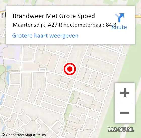 Locatie op kaart van de 112 melding: Brandweer Met Grote Spoed Naar Maartensdijk, A27 R hectometerpaal: 84,3 op 20 maart 2016 11:30