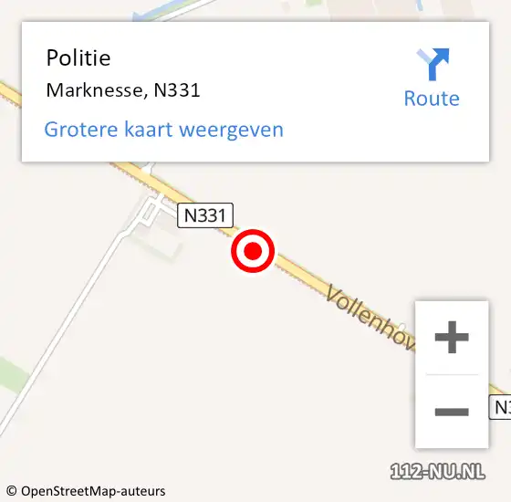 Locatie op kaart van de 112 melding: Politie Marknesse, N331 op 20 maart 2016 14:29