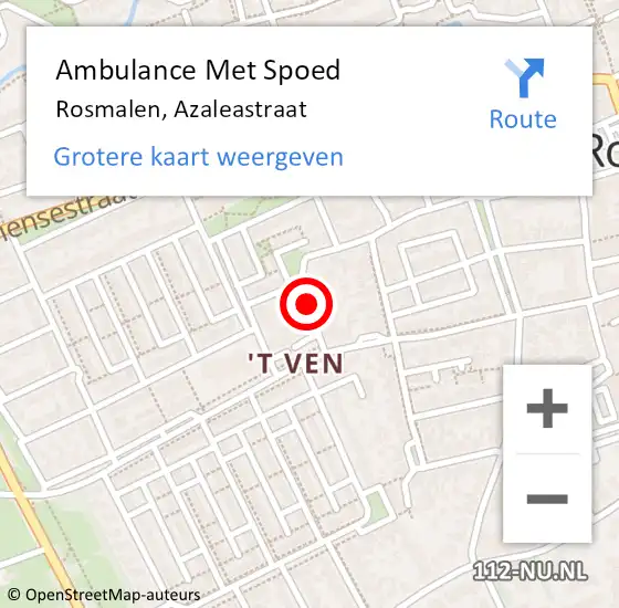 Locatie op kaart van de 112 melding: Ambulance Met Spoed Naar Rosmalen, Azaleastraat op 20 maart 2016 15:41