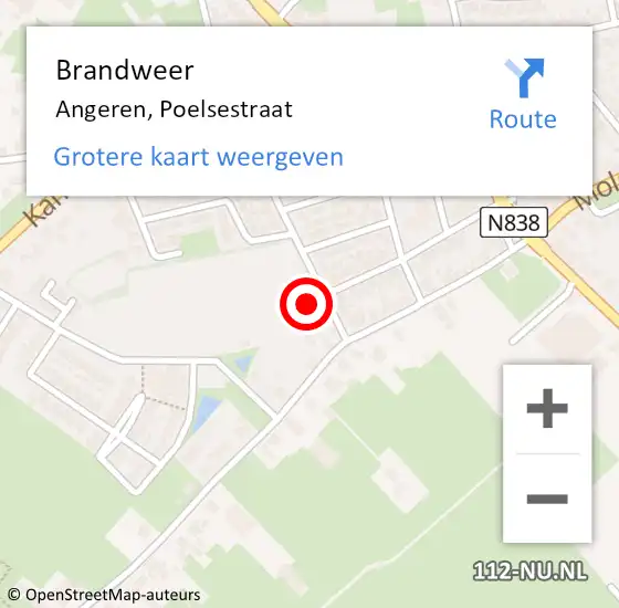 Locatie op kaart van de 112 melding: Brandweer Angeren, Poelsestraat op 20 maart 2016 15:53