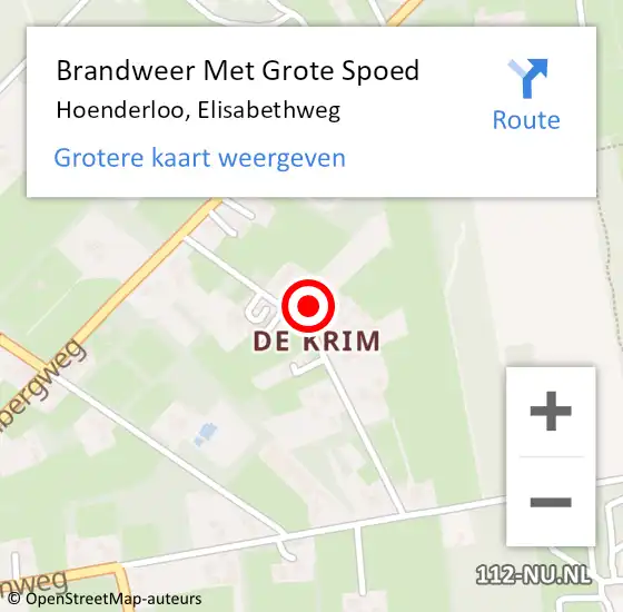 Locatie op kaart van de 112 melding: Brandweer Met Grote Spoed Naar Hoenderloo, Elisabethweg op 20 maart 2016 16:05