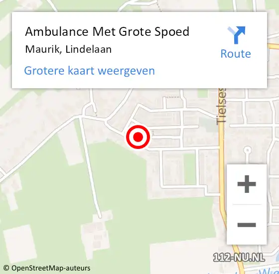 Locatie op kaart van de 112 melding: Ambulance Met Grote Spoed Naar Maurik, Lindelaan op 20 maart 2016 16:25