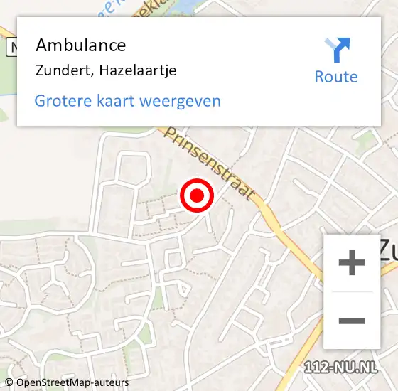 Locatie op kaart van de 112 melding: Ambulance Zundert, Hazelaartje op 20 maart 2016 17:44