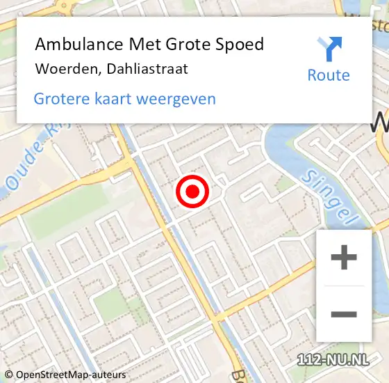 Locatie op kaart van de 112 melding: Ambulance Met Grote Spoed Naar Woerden, Dahliastraat op 20 maart 2016 18:05