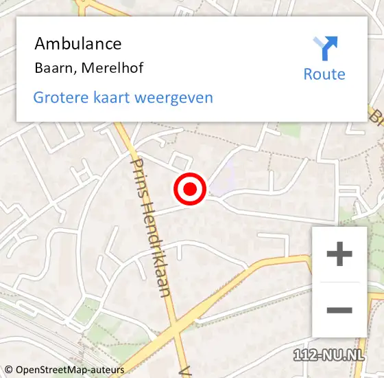 Locatie op kaart van de 112 melding: Ambulance Baarn, Merelhof op 20 maart 2016 19:54