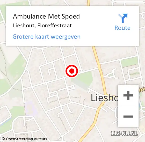 Locatie op kaart van de 112 melding: Ambulance Met Spoed Naar Lieshout, Floreffestraat op 20 maart 2016 22:01