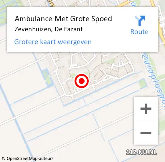 Locatie op kaart van de 112 melding: Ambulance Met Grote Spoed Naar Zevenhuizen, De Fazant op 20 maart 2016 22:41