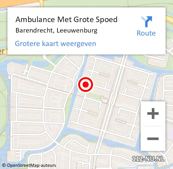 Locatie op kaart van de 112 melding: Ambulance Met Grote Spoed Naar Barendrecht, Leeuwenburg op 21 maart 2016 02:07