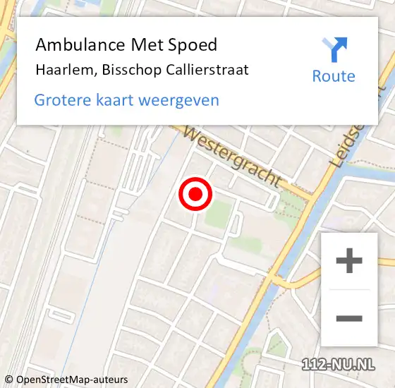 Locatie op kaart van de 112 melding: Ambulance Met Spoed Naar Haarlem, Bisschop Callierstraat op 21 maart 2016 07:19