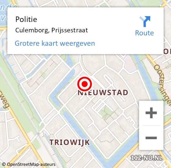 Locatie op kaart van de 112 melding: Politie Culemborg, Prijssestraat op 21 maart 2016 07:46