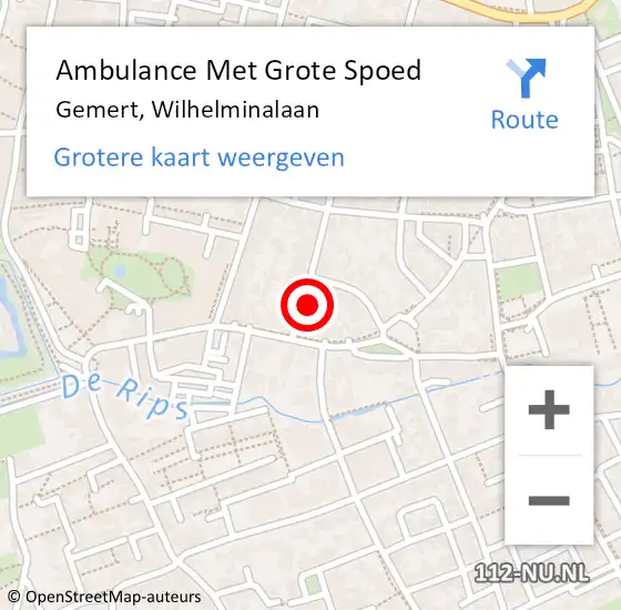 Locatie op kaart van de 112 melding: Ambulance Met Grote Spoed Naar Gemert, Wilhelminalaan op 21 maart 2016 08:37