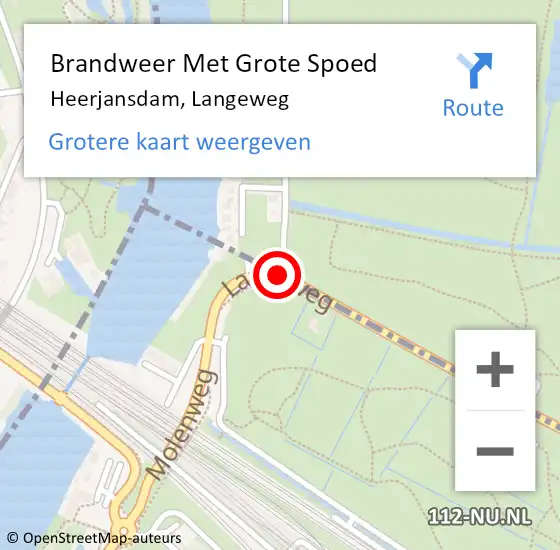 Locatie op kaart van de 112 melding: Brandweer Met Grote Spoed Naar Heerjansdam, Langeweg op 21 maart 2016 09:08