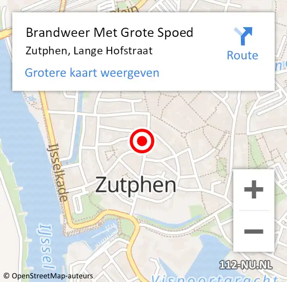 Locatie op kaart van de 112 melding: Brandweer Met Grote Spoed Naar Zutphen, Lange Hofstraat op 21 maart 2016 09:30