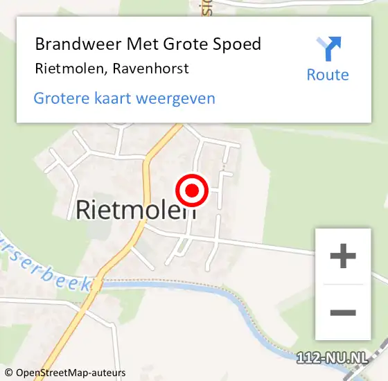 Locatie op kaart van de 112 melding: Brandweer Met Grote Spoed Naar Rietmolen, Ravenhorst op 21 maart 2016 11:05