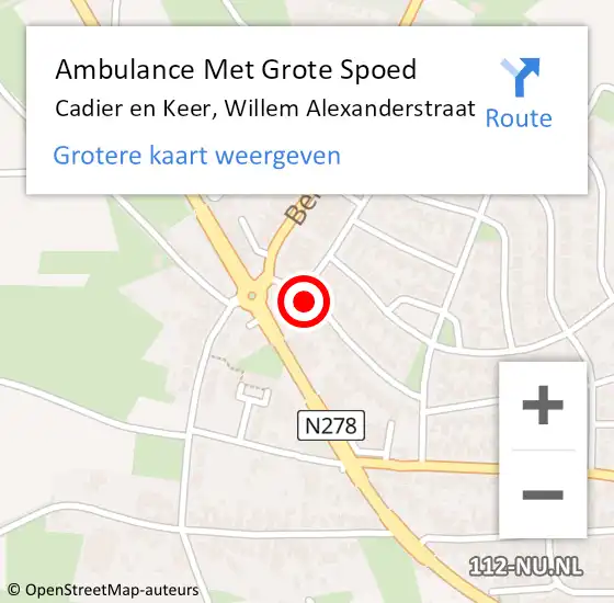 Locatie op kaart van de 112 melding: Ambulance Met Grote Spoed Naar Cadier en Keer, Willem Alexanderstraat op 9 december 2013 15:33