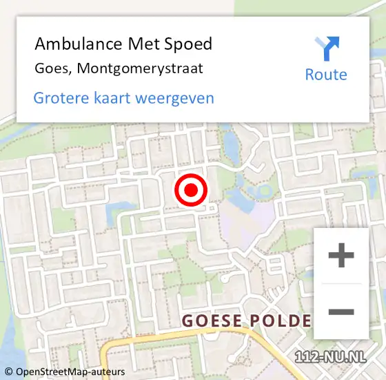 Locatie op kaart van de 112 melding: Ambulance Met Spoed Naar Goes, Montgomerystraat op 21 maart 2016 12:35