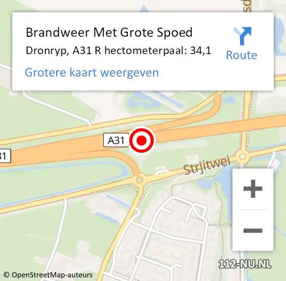 Locatie op kaart van de 112 melding: Brandweer Met Grote Spoed Naar Dronryp, A31 L hectometerpaal: 32,5 op 21 maart 2016 12:47