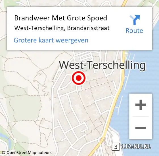 Locatie op kaart van de 112 melding: Brandweer Met Grote Spoed Naar West-Terschelling, Brandarisstraat op 21 maart 2016 14:02