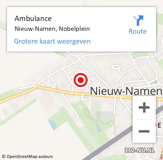 Locatie op kaart van de 112 melding: Ambulance Nieuw-Namen, Nobelplein op 9 december 2013 15:45