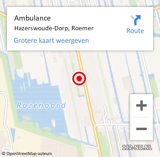 Locatie op kaart van de 112 melding: Ambulance Hazerswoude-Dorp, Roemer op 21 maart 2016 14:23