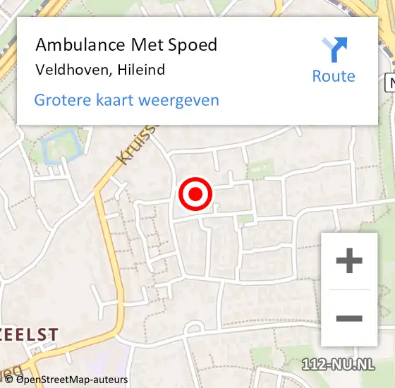 Locatie op kaart van de 112 melding: Ambulance Met Spoed Naar Veldhoven, Hileind op 21 maart 2016 14:24