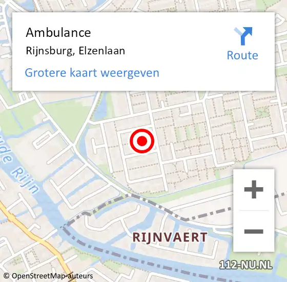 Locatie op kaart van de 112 melding: Ambulance Rijnsburg, Elzenlaan op 21 maart 2016 15:05