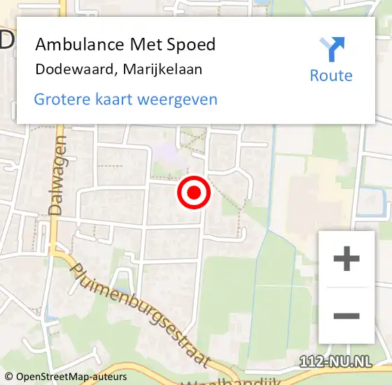 Locatie op kaart van de 112 melding: Ambulance Met Spoed Naar Dodewaard, Marijkelaan op 21 maart 2016 15:54