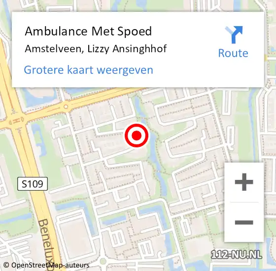 Locatie op kaart van de 112 melding: Ambulance Met Spoed Naar Amstelveen, Lizzy Ansinghhof op 21 maart 2016 18:43