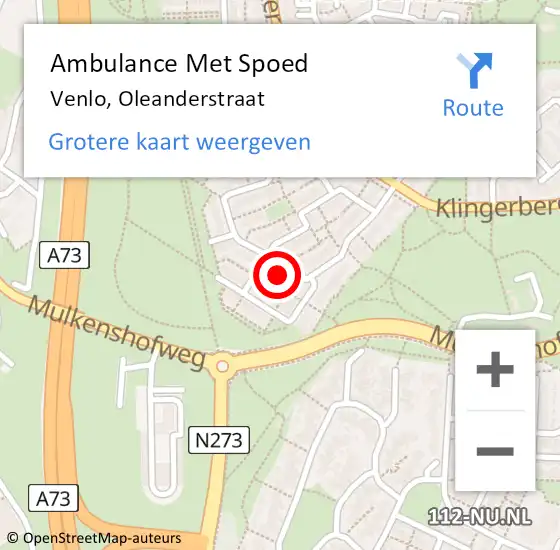 Locatie op kaart van de 112 melding: Ambulance Met Spoed Naar Venlo, Oleanderstraat op 21 maart 2016 18:46