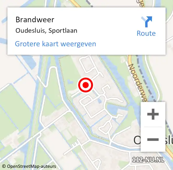 Locatie op kaart van de 112 melding: Brandweer Oudesluis, Sportlaan op 21 maart 2016 18:52